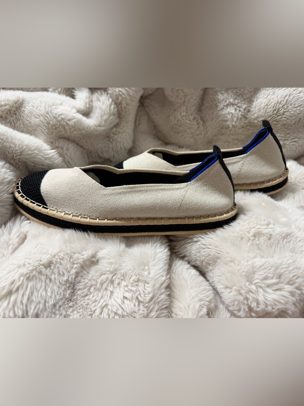 Rothys The Espadrille Ivory Black Cap Toe Knit Slip On Flats Womens 10.5 - Picture 6 of 8